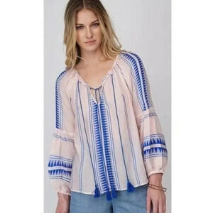 Anthropologie Greylin Leanna Pink & Blue Peasant Long Sleeve Top XS